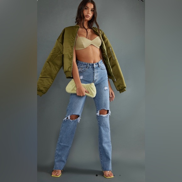 Pretty Little Thing Mid Blue Tall Straight Jeans - Picture 1 of 1